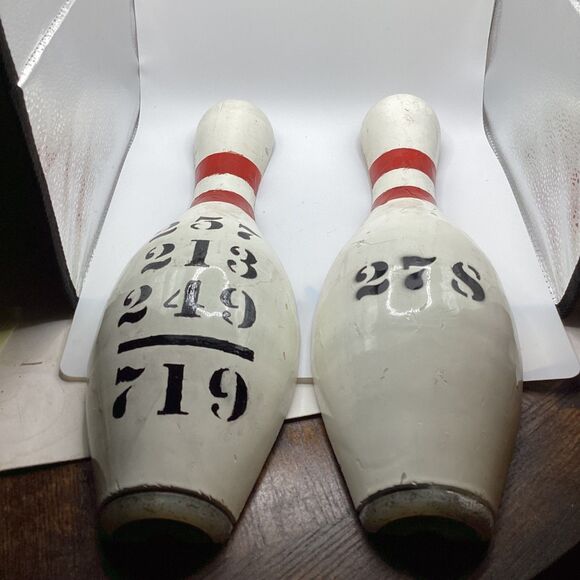 Vintage Bowling Pin Halves (set) Personalized w/ High Score Man Cave Decor - Picture 5 of 5